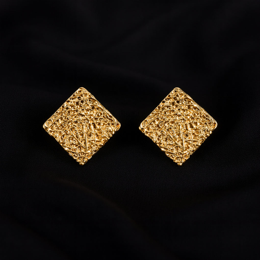 Textured Gold Square Studs