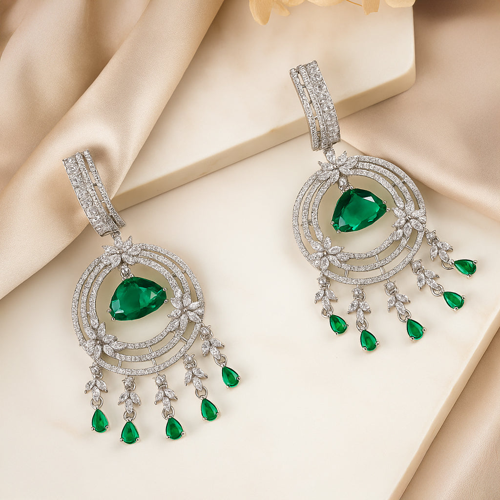 Elegance Green and White Gems Earrings