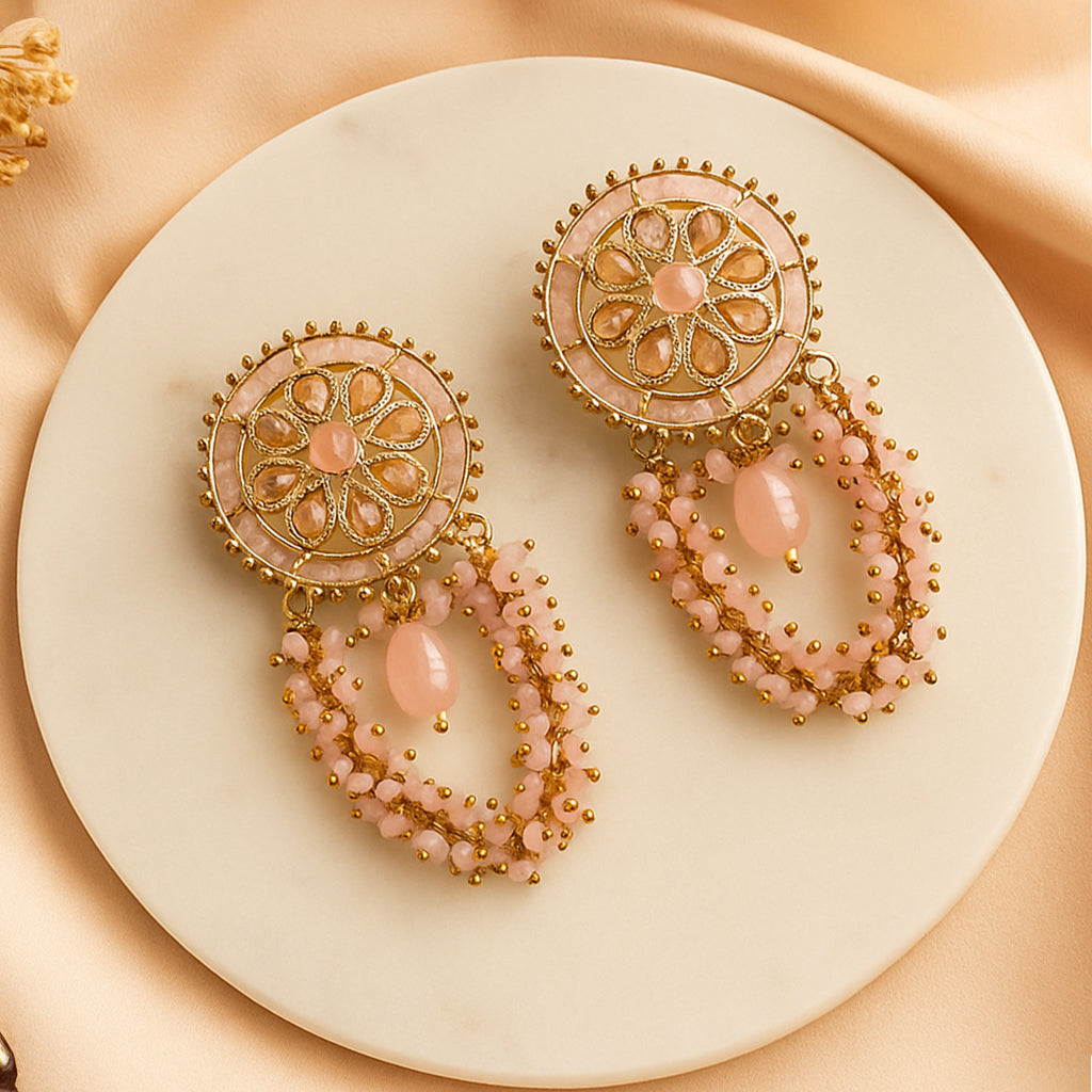 Pearls and Stones Peach Earrings