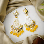 Load image into Gallery viewer, Traditional Kundan Yellow Pearl Drop Earrings