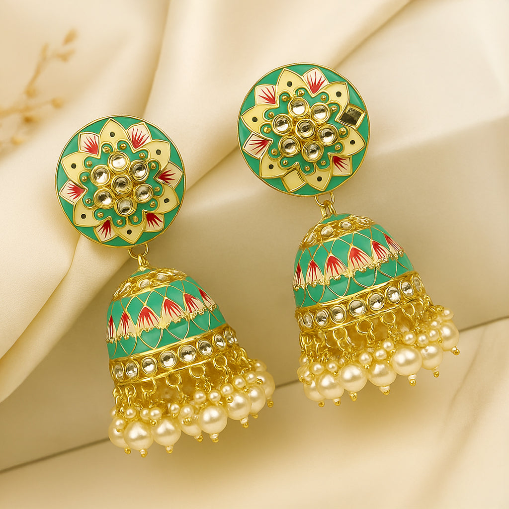 Blue Gold Toned Traditional Jhumka Earrings