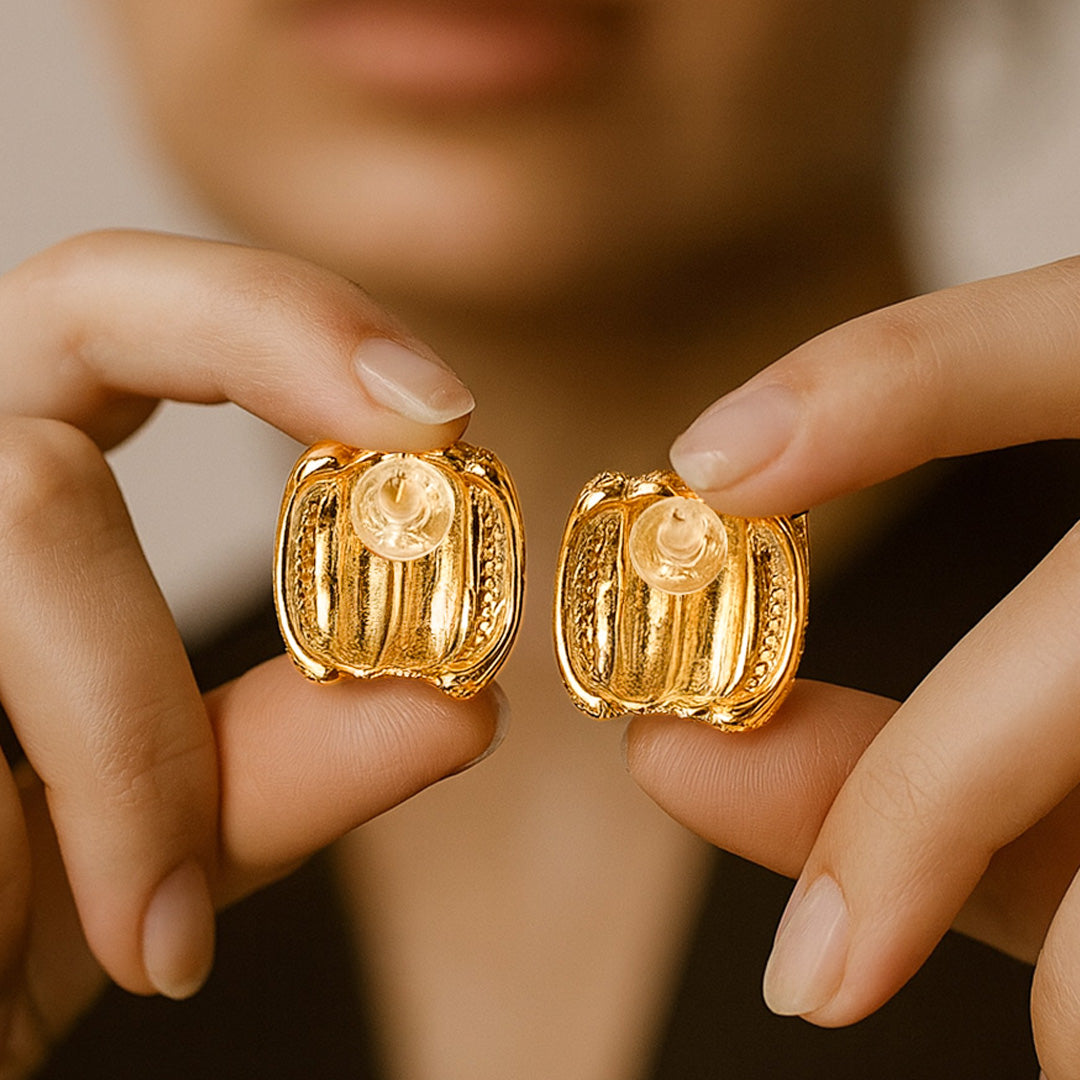 Golden Halo - Faux Diamond Stud Earrings
