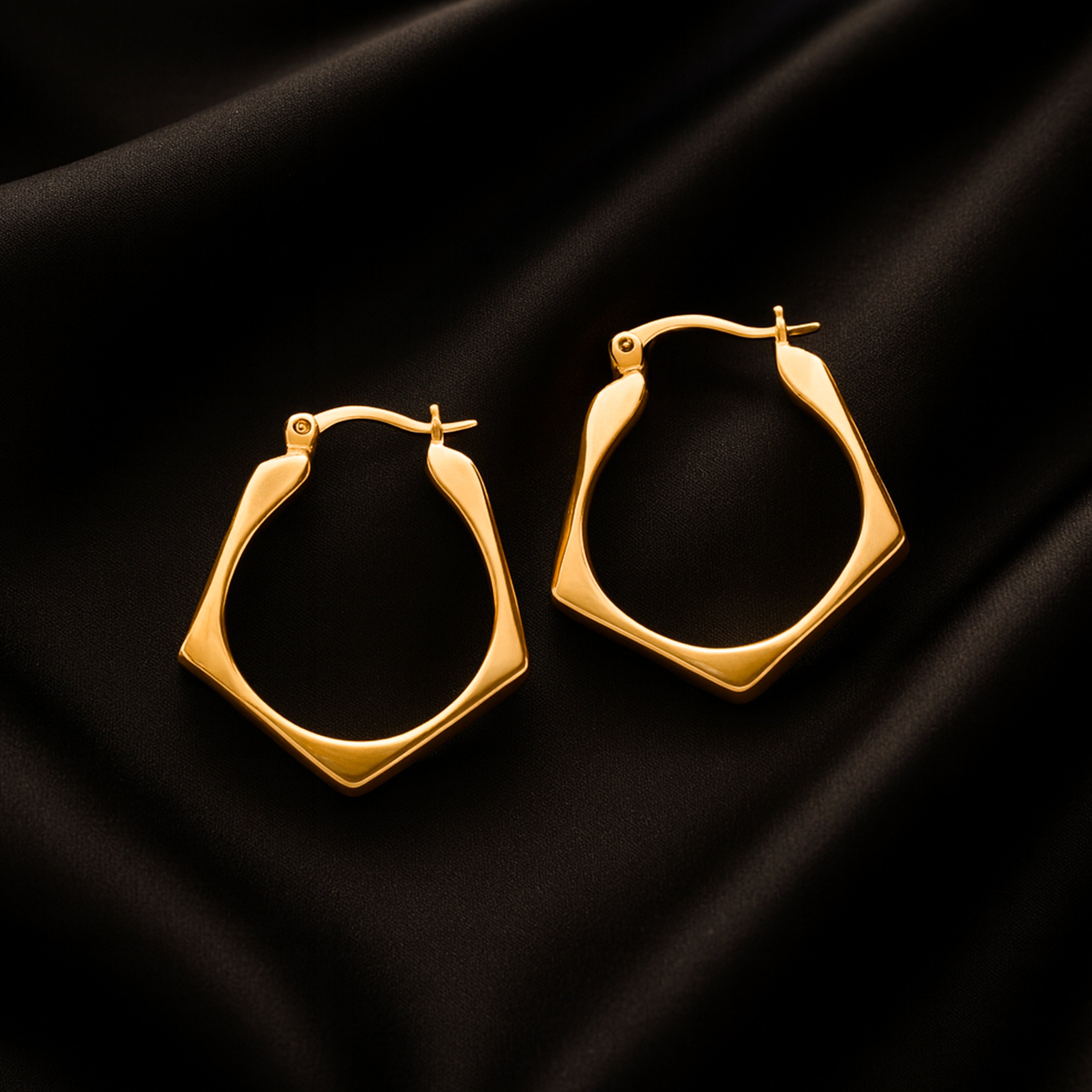 Gold Square Hoops Earrings