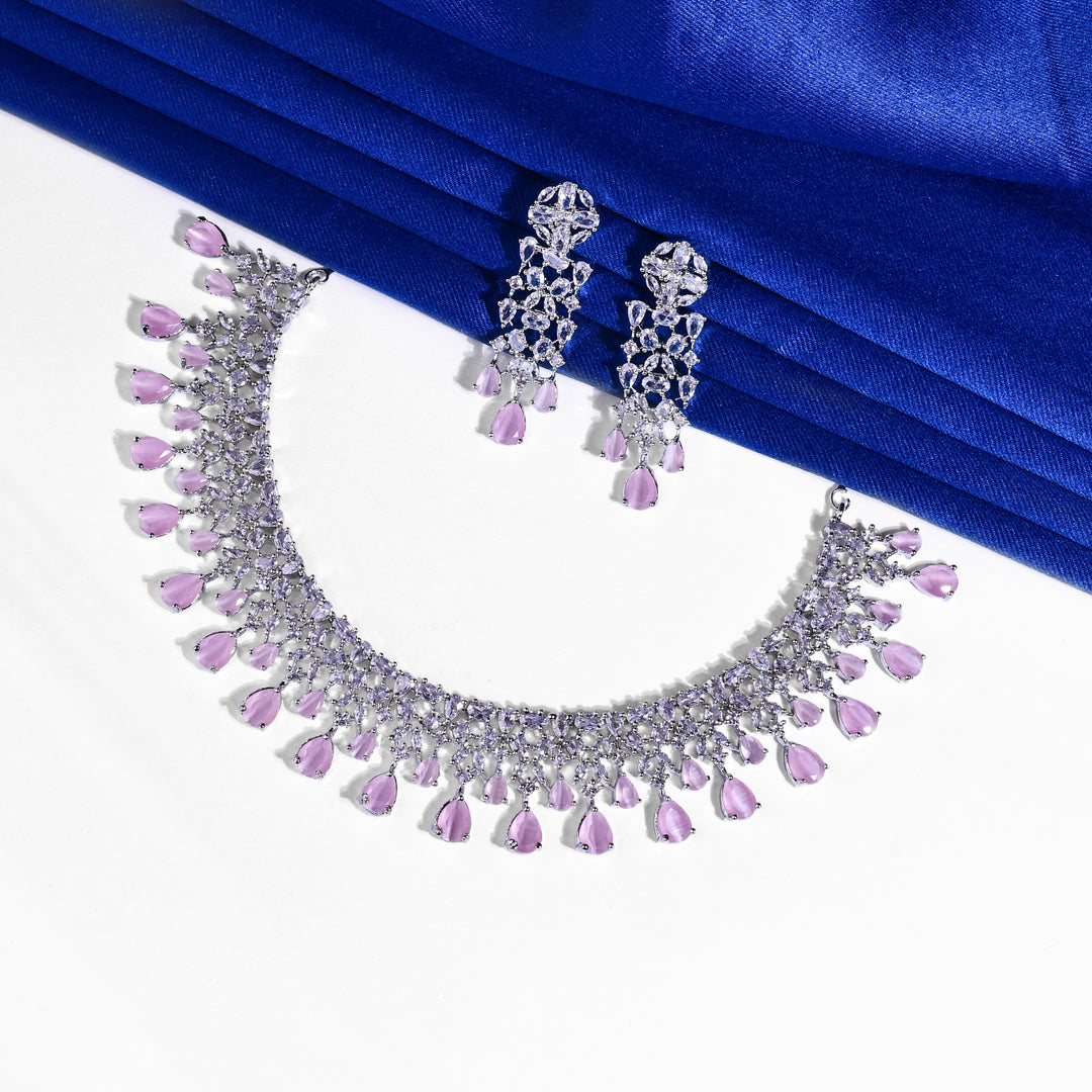 CZ Pink Diamonds Necklace Earrings Set