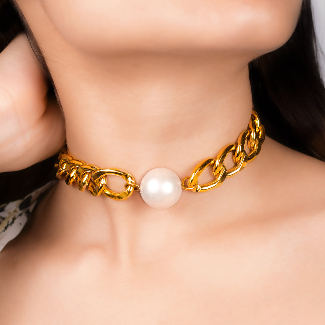 Gold Chain Pearl Chokar