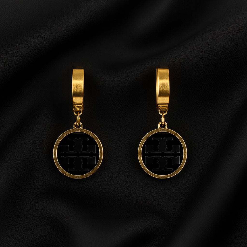 Black & Gold Round Drop Earrings