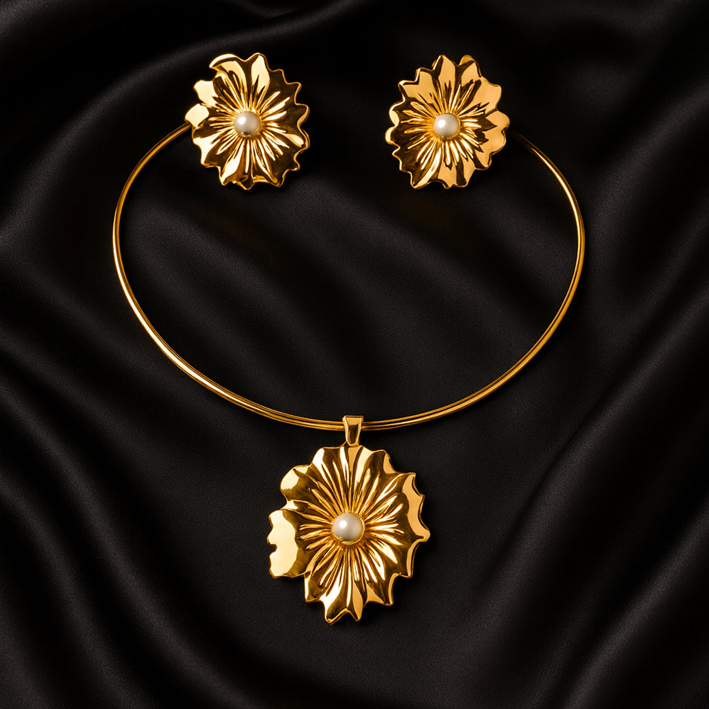 Golden Hibiscus - Choker & Earrings Set