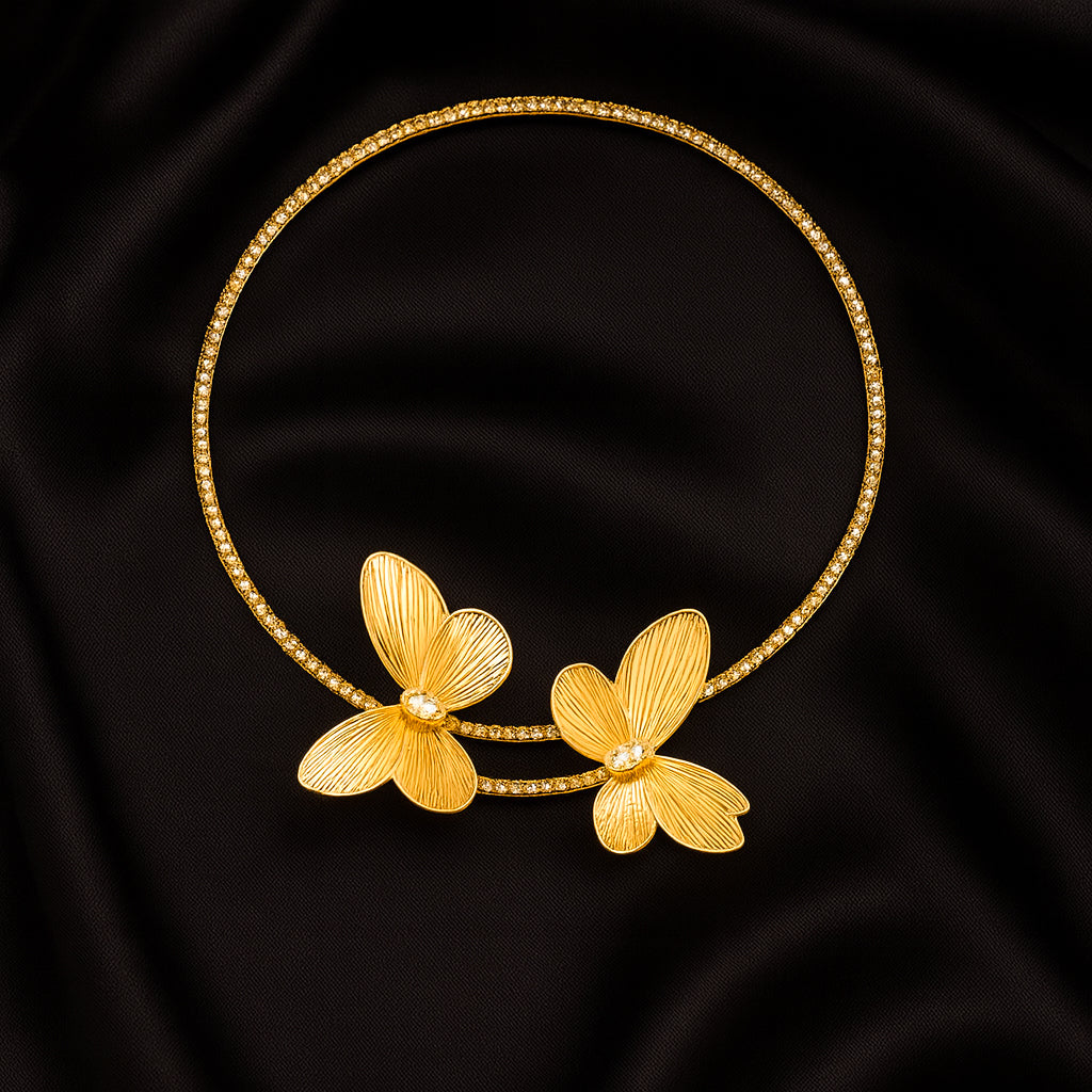 Golden Butterflies - Rhinestone Choker & Stud Earrings Set
