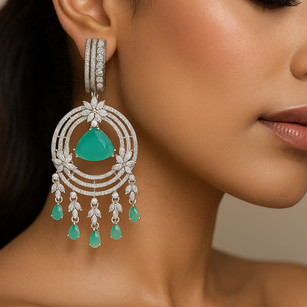 Elegance Mint Green and White Gems Earrings