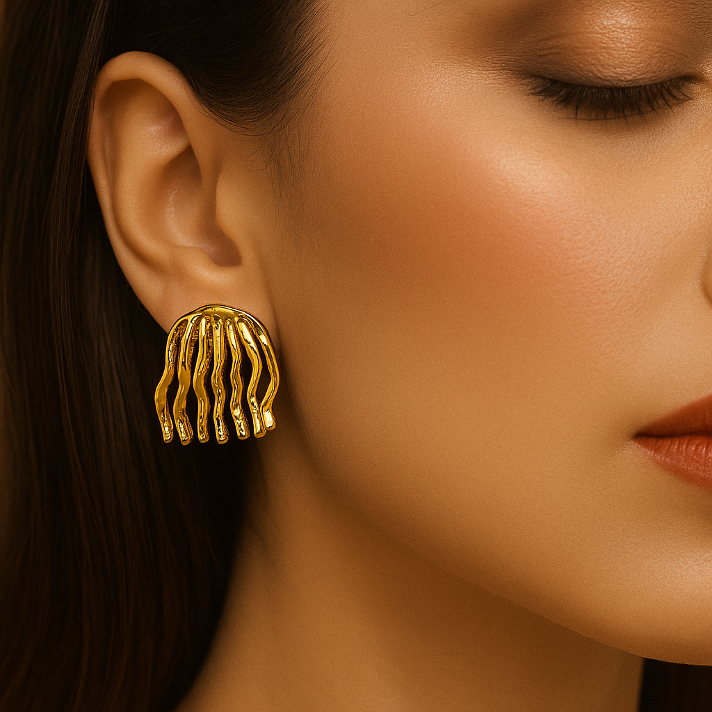 Hammered Golden Strings Earrings