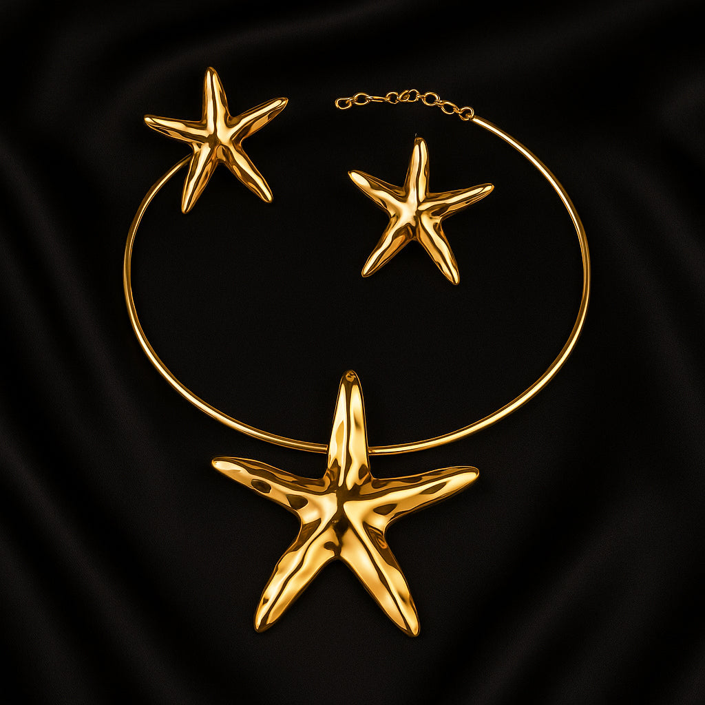 Golden Starfish - Choker & Earrings Set