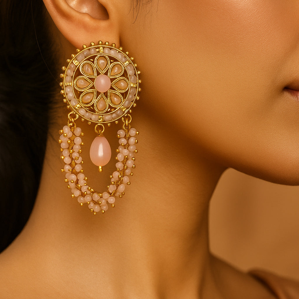 Pearls and Stones Peach Earrings