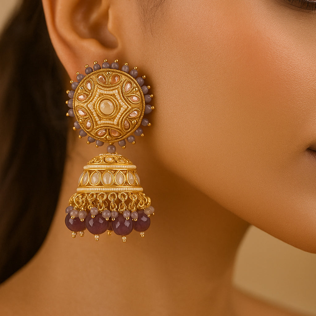 Grayish Hand Crafted Meenakari Jhumka