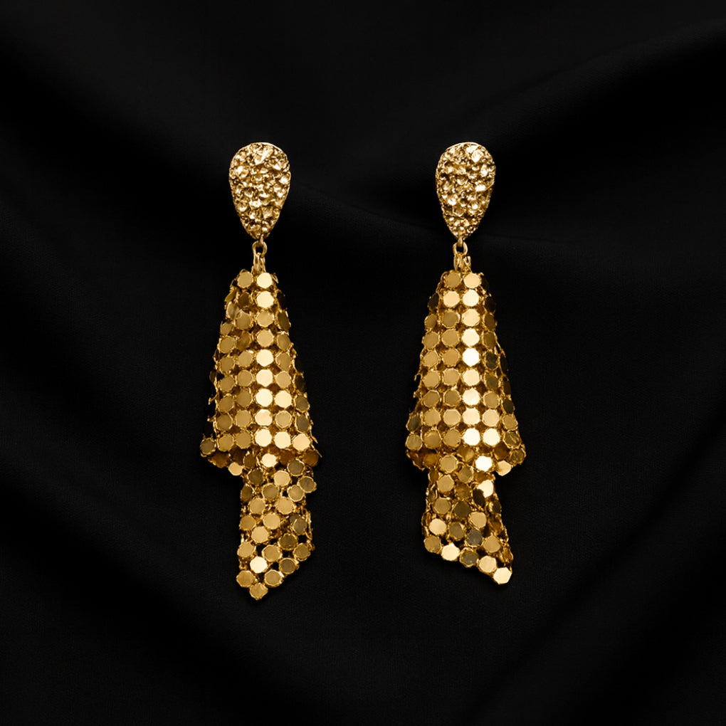 Shimmering Draped Gold Statement Earrings