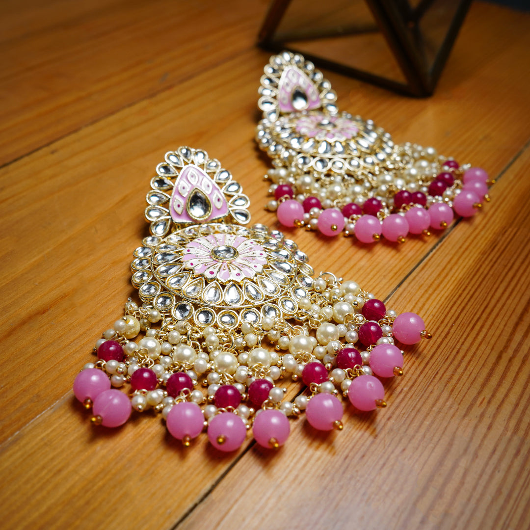 Indo Western Earring Gold & Pink Plating