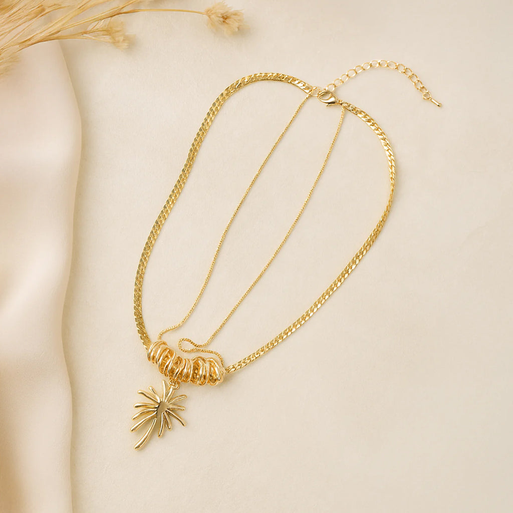Golden Palm - Layered Pendant Necklace