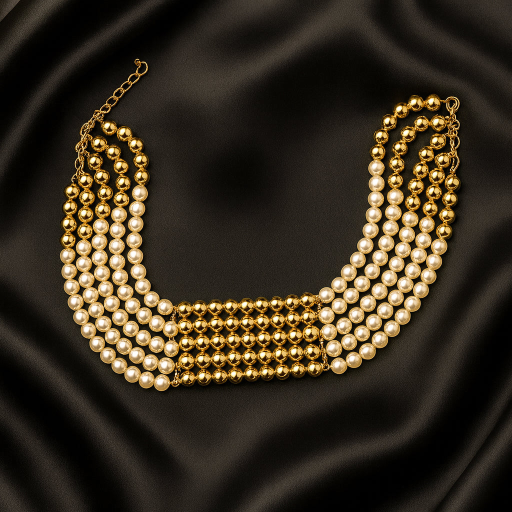 White n' Gold - Two-toned Layered Bead Necklace