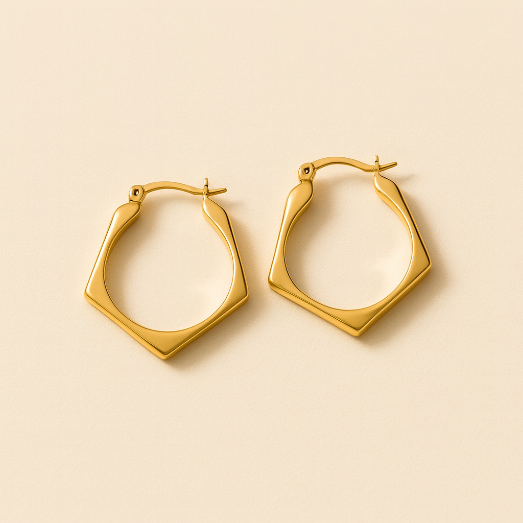 Gold Square Hoops Earrings