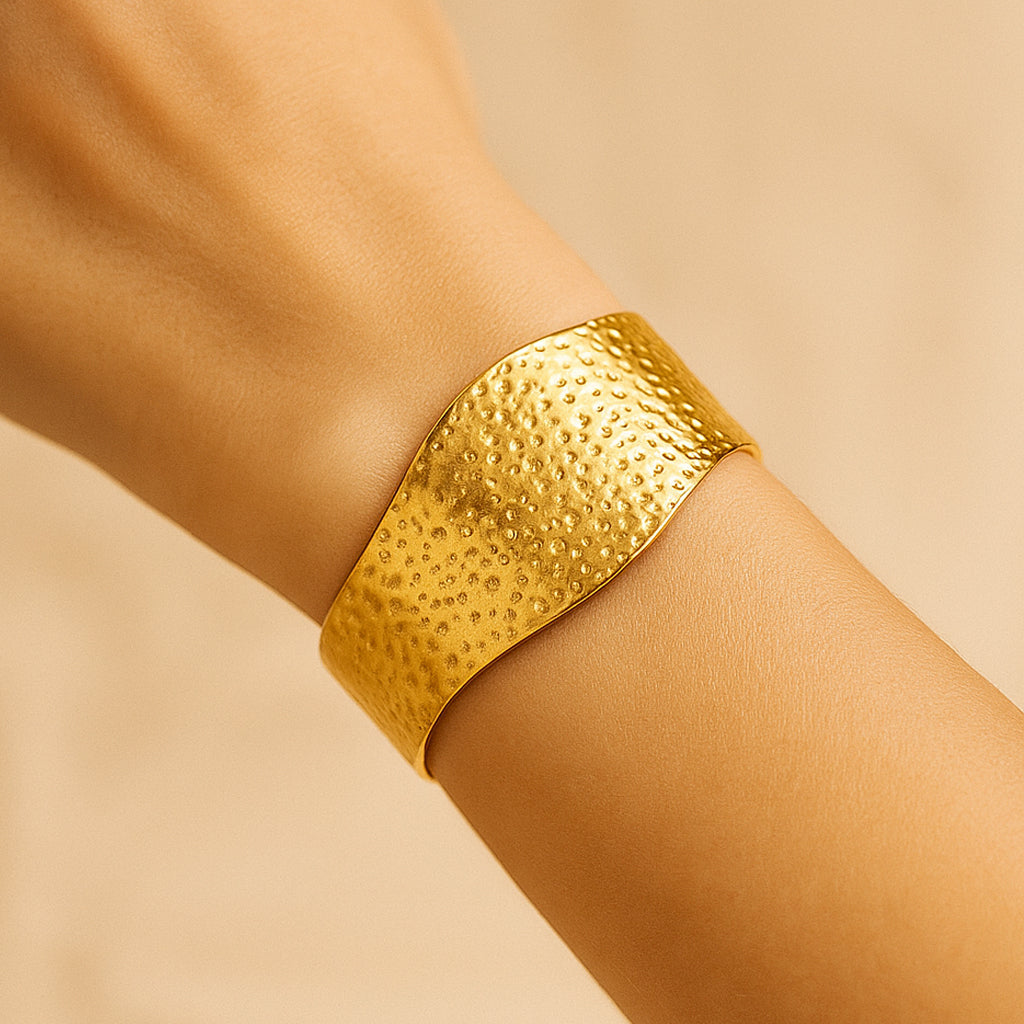 Gold Hammered Statement Cuff Bracelet