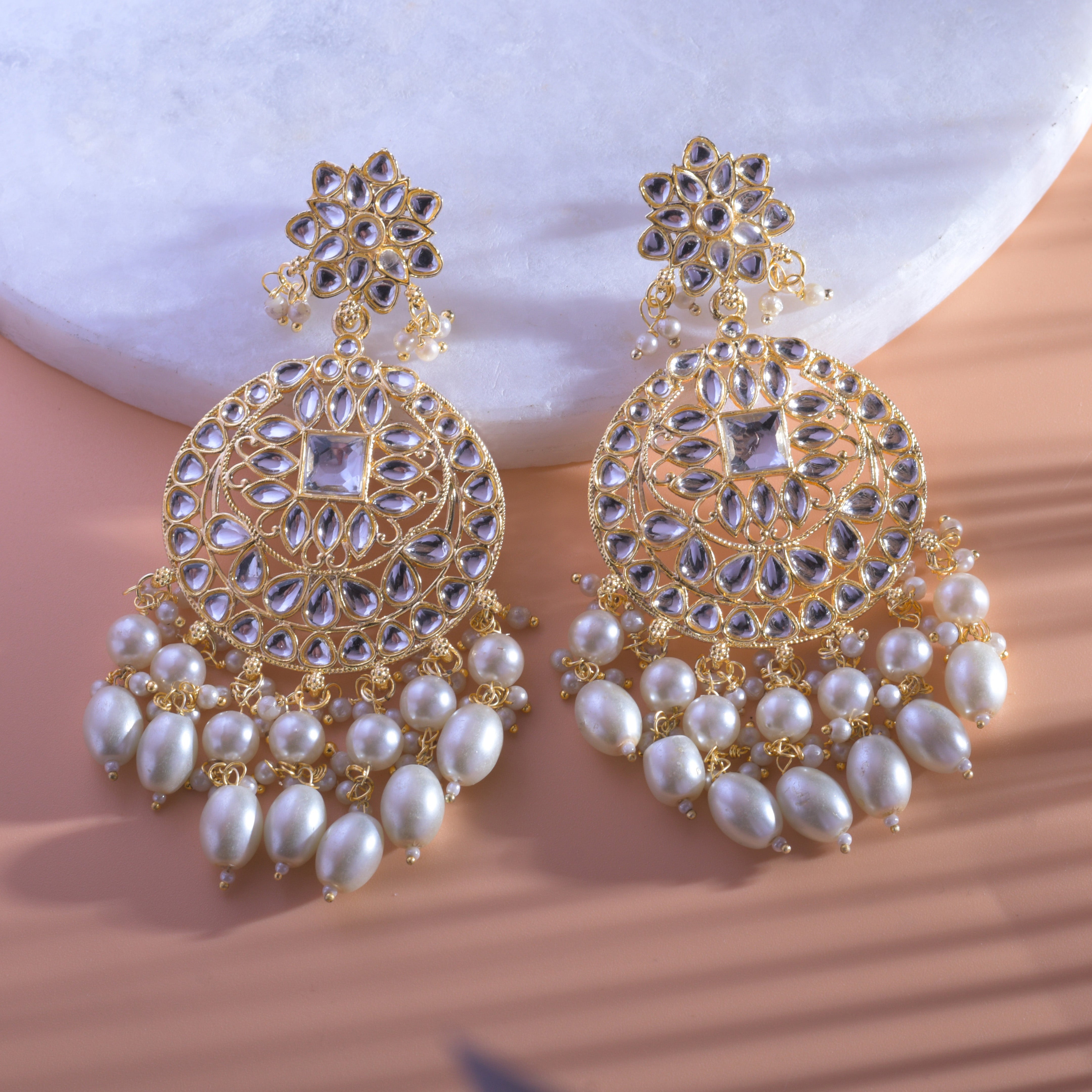 Gold Plated Traditional Silver Kundan & Pearl Earring