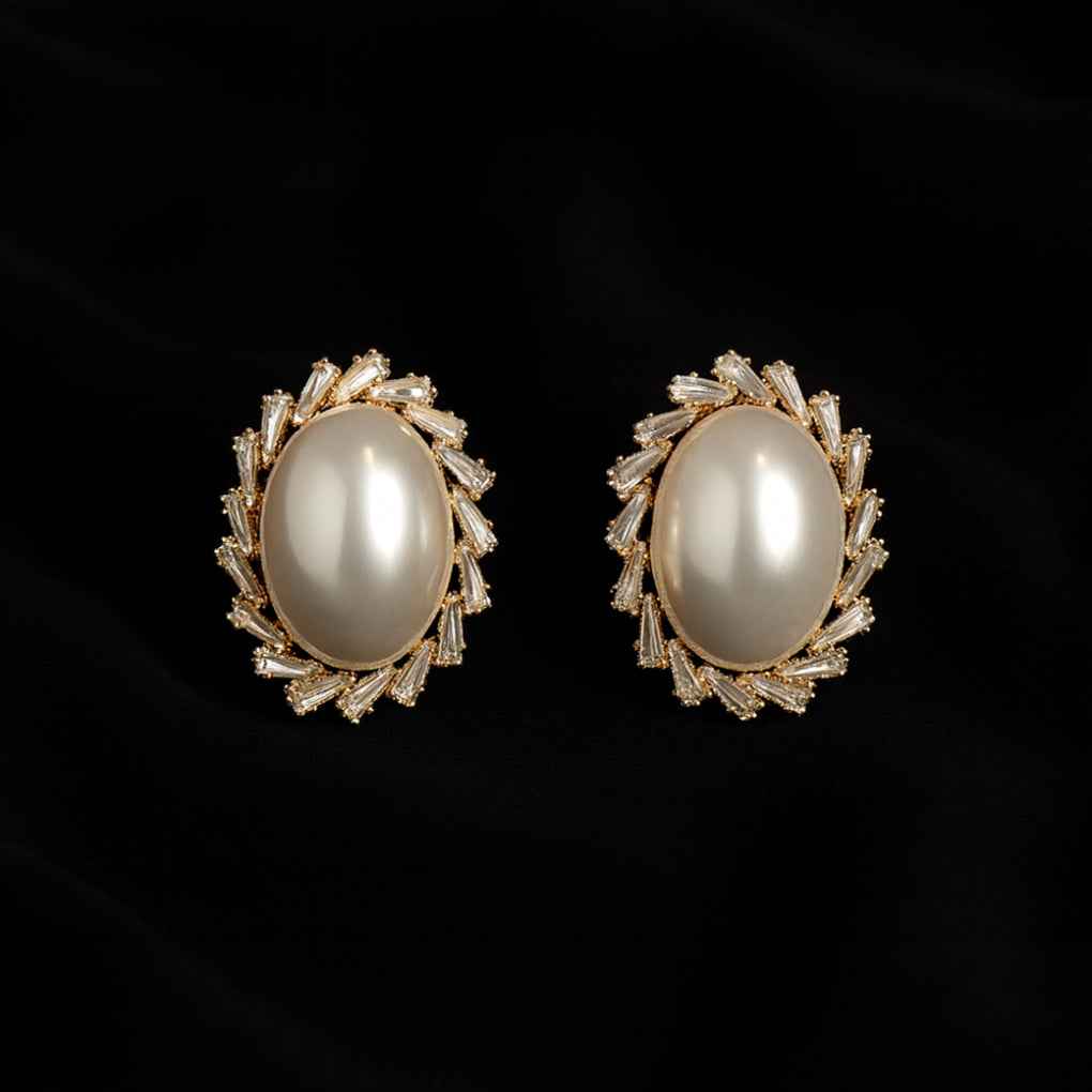 Pearly Rose Gold Crystal Studs