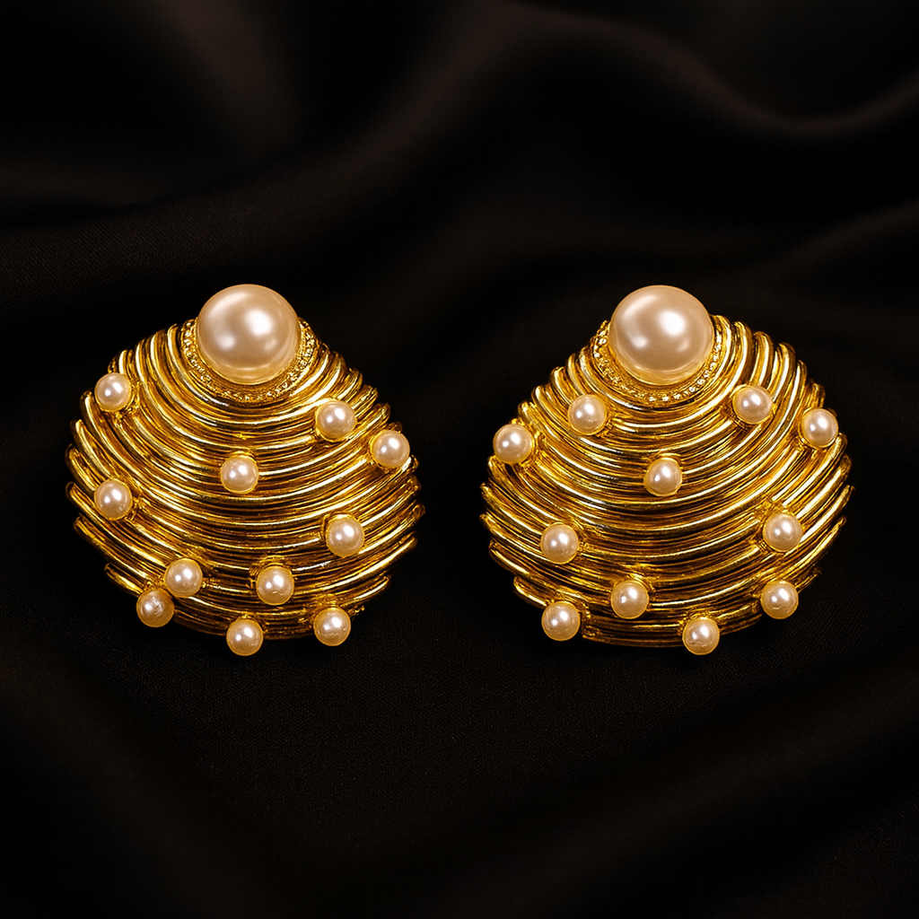 The Pearly Shell - Statement Stud Earrings