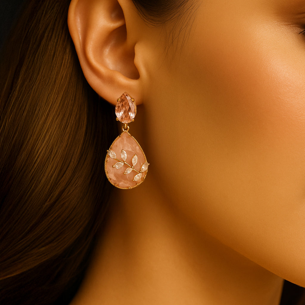 Pink & Peach Stone Drop Earrings