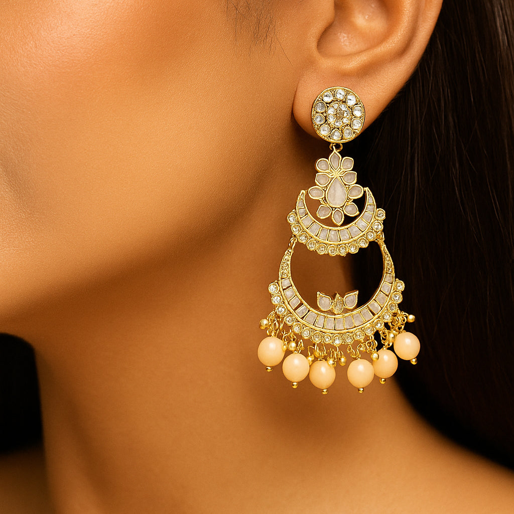 Bridal Light Pink Earrings With Maang Tikka