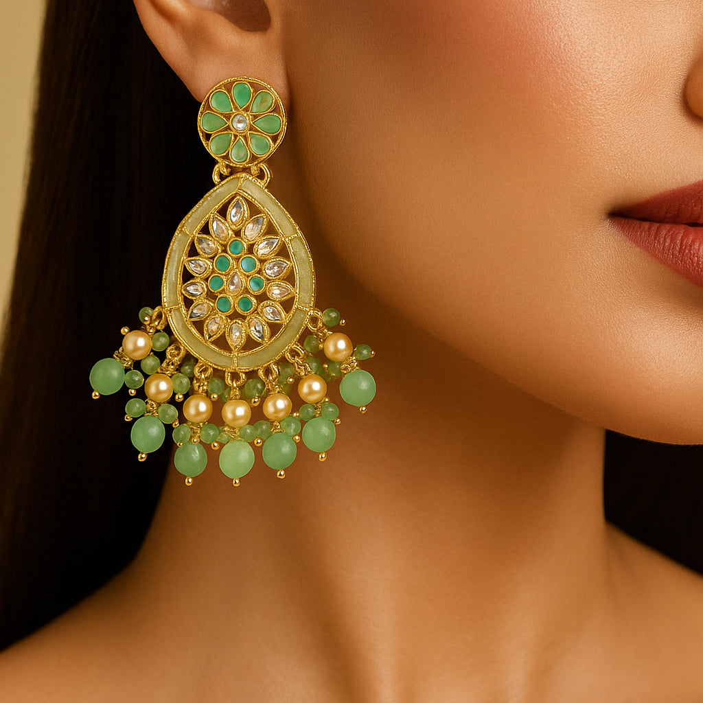 Traditional Kundan & Mint Green stones Earring