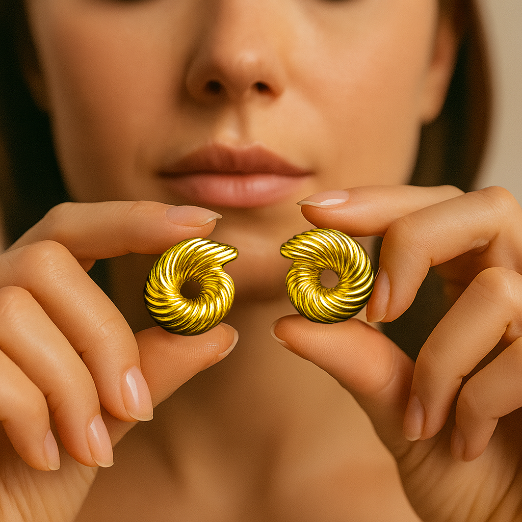 Golden Spiral Stud Earrings
