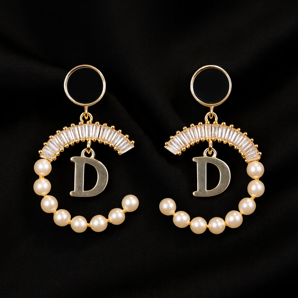 C Shape Hoop Pearl Studs Silver Earrings