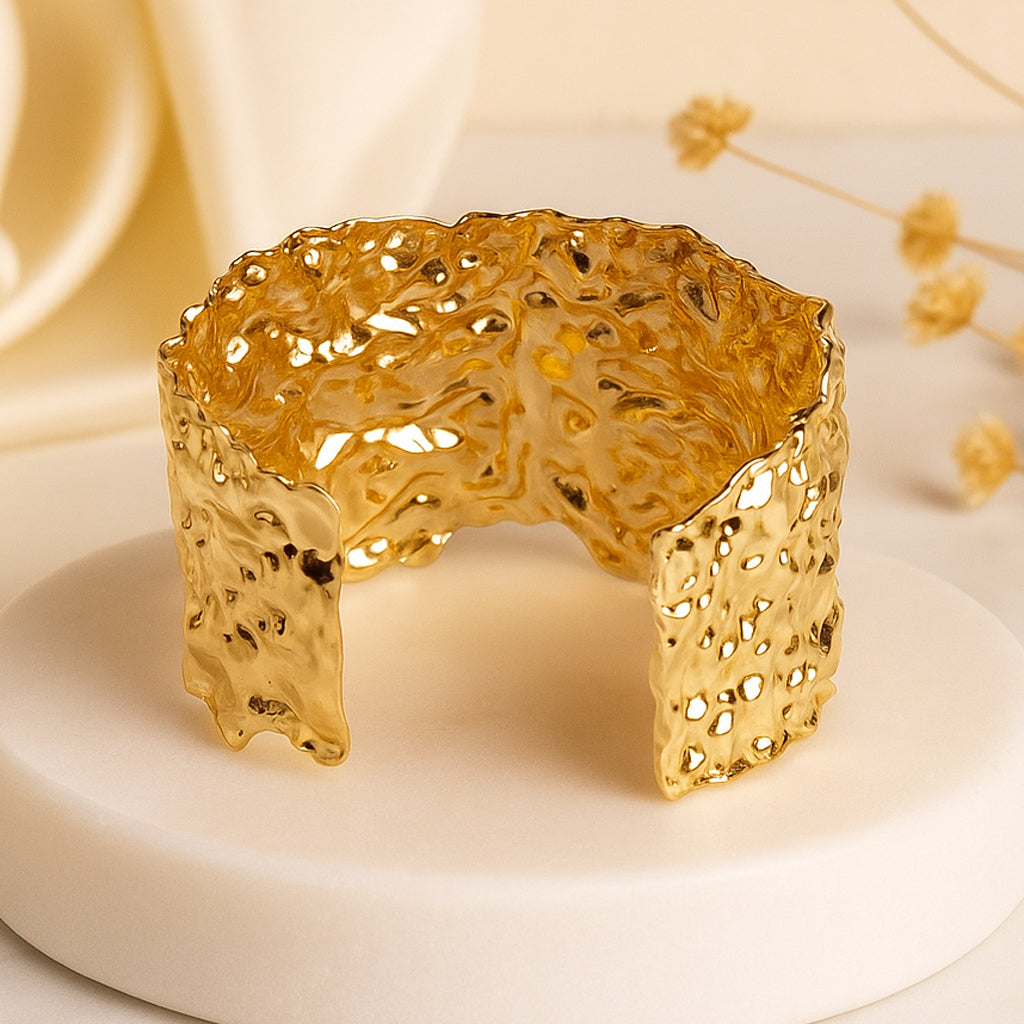 Golden Grooves Statement Cuff Bracelet