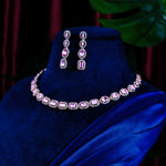 Load image into Gallery viewer, Silver Toned Pink AD-Studded Necklace Set