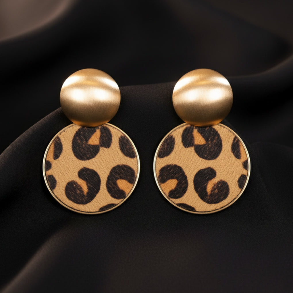 Leopard Print Round Alloy Stud Earrings