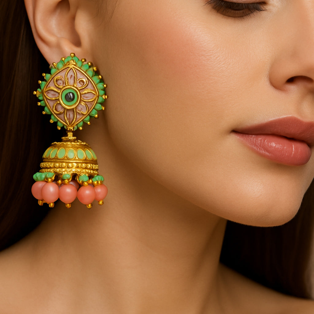 Kundan Floral Multicolour Jhumka Earrings