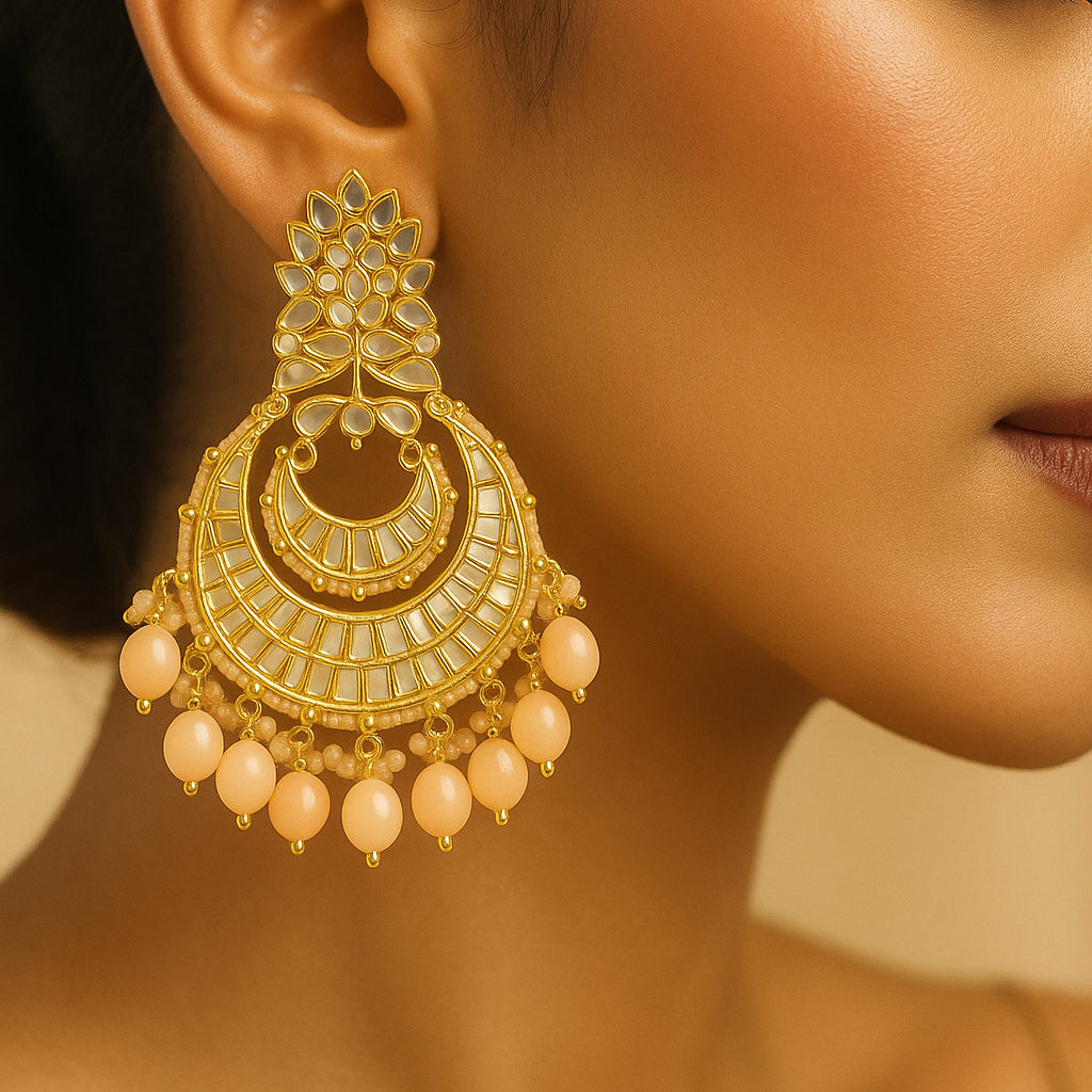 Gold Plated Chandbali Earring Light Pink