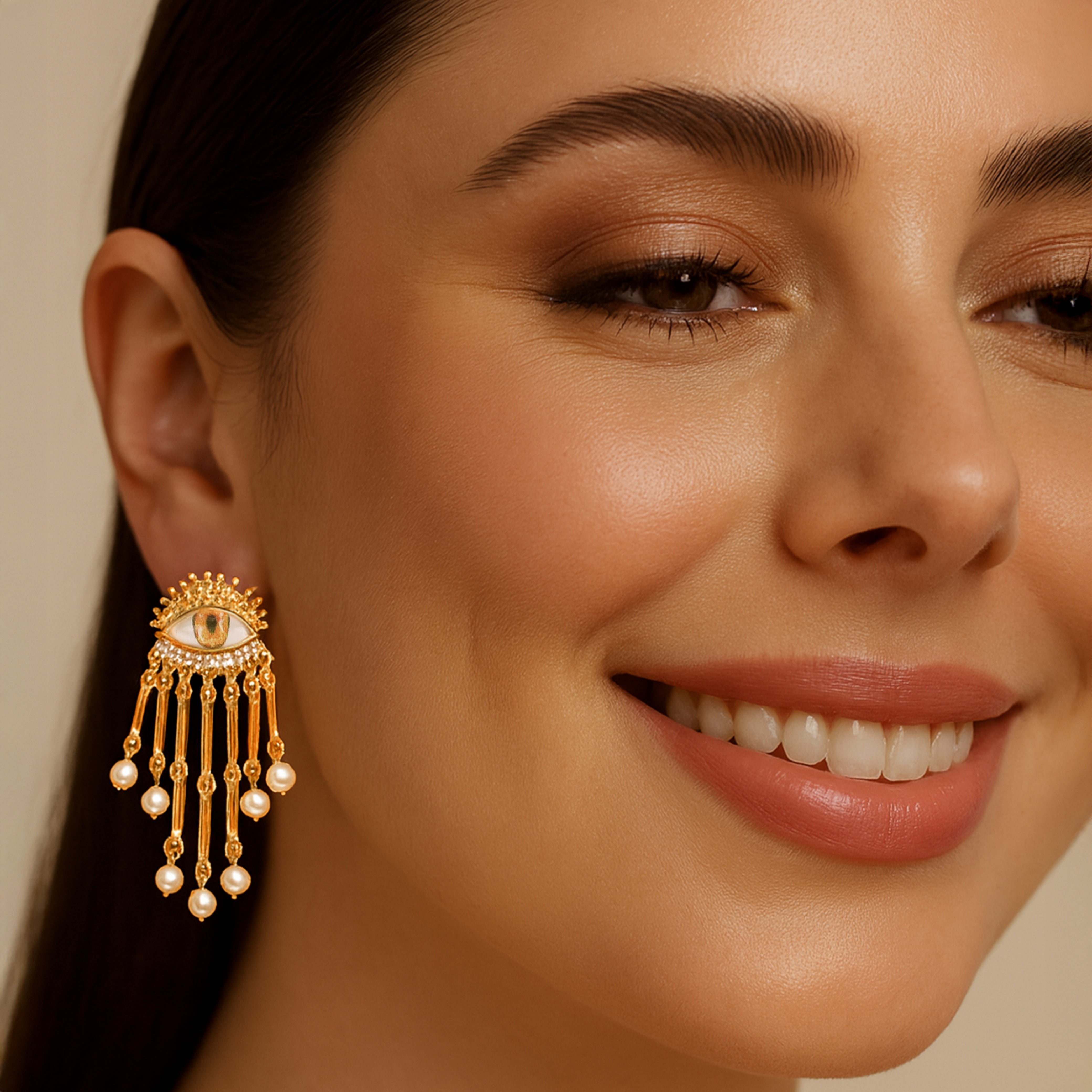 Golden Gaze - Statement Dangler Earrings
