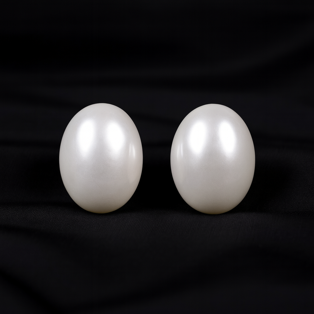 Oval Pearl Stud Earrings