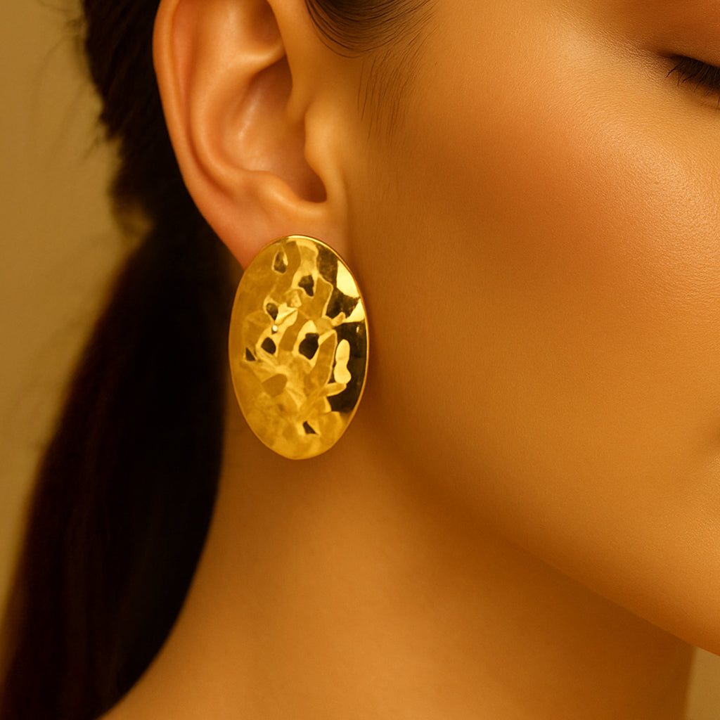 Golden Crinkled Statement Earrings