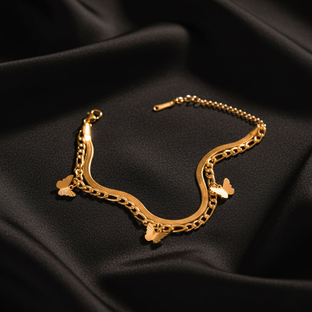Butterfly Charm - Double-Layered Chain Bracelet