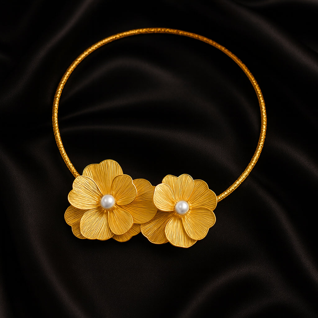 Shimmering Petals - Rhinestone Choker & Stud Earrings Set