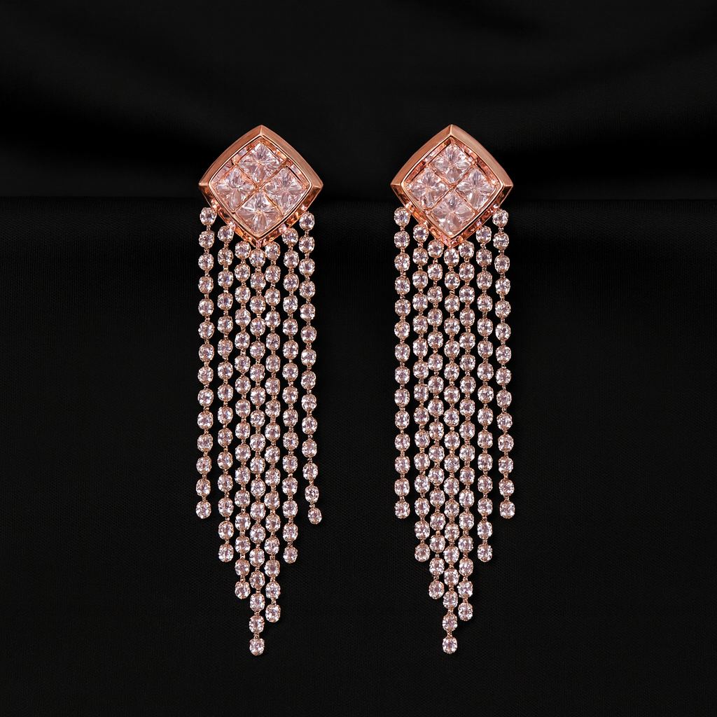 Pink Crystal Tassel Earrings