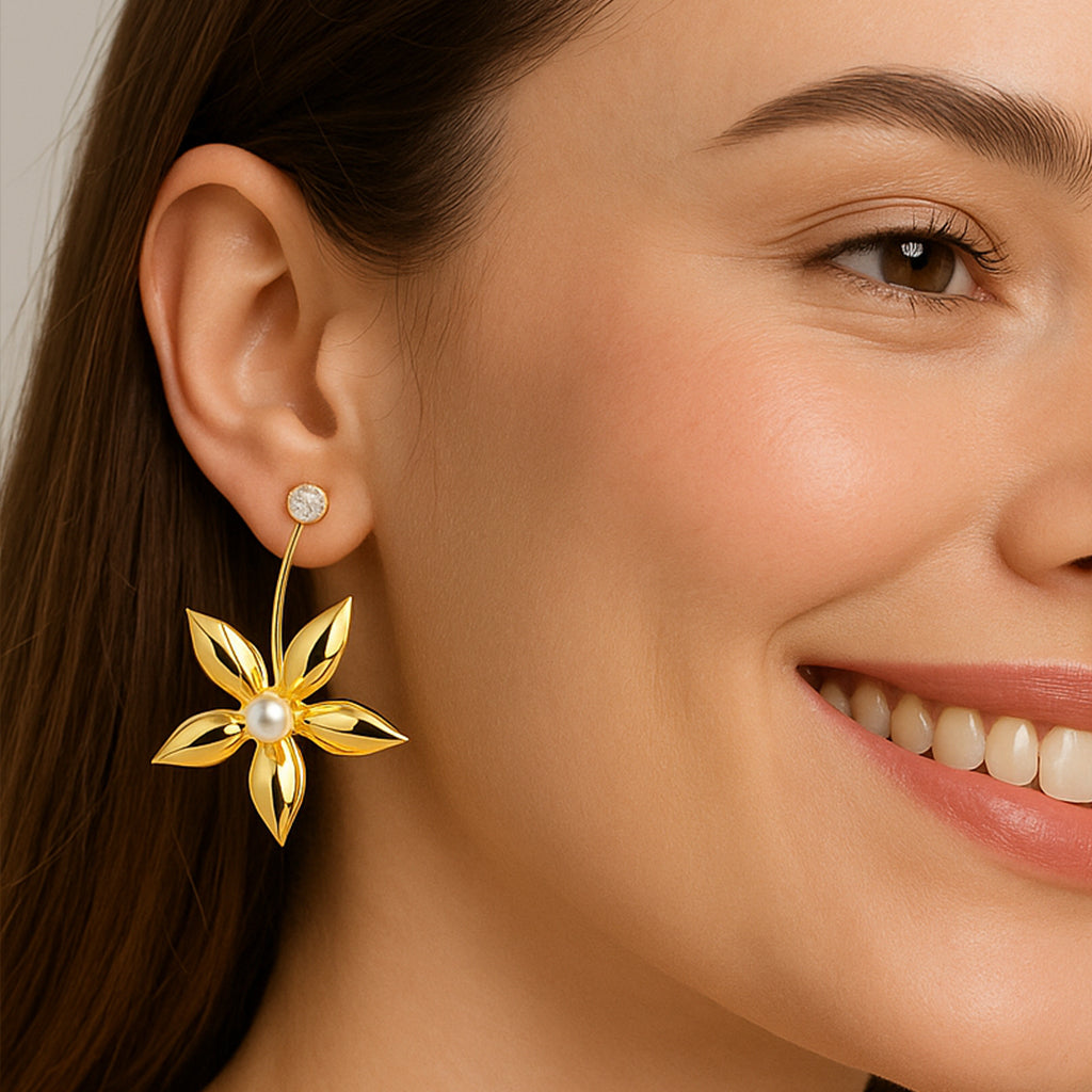 Daisy's Pearls - Gold Drop Earrings