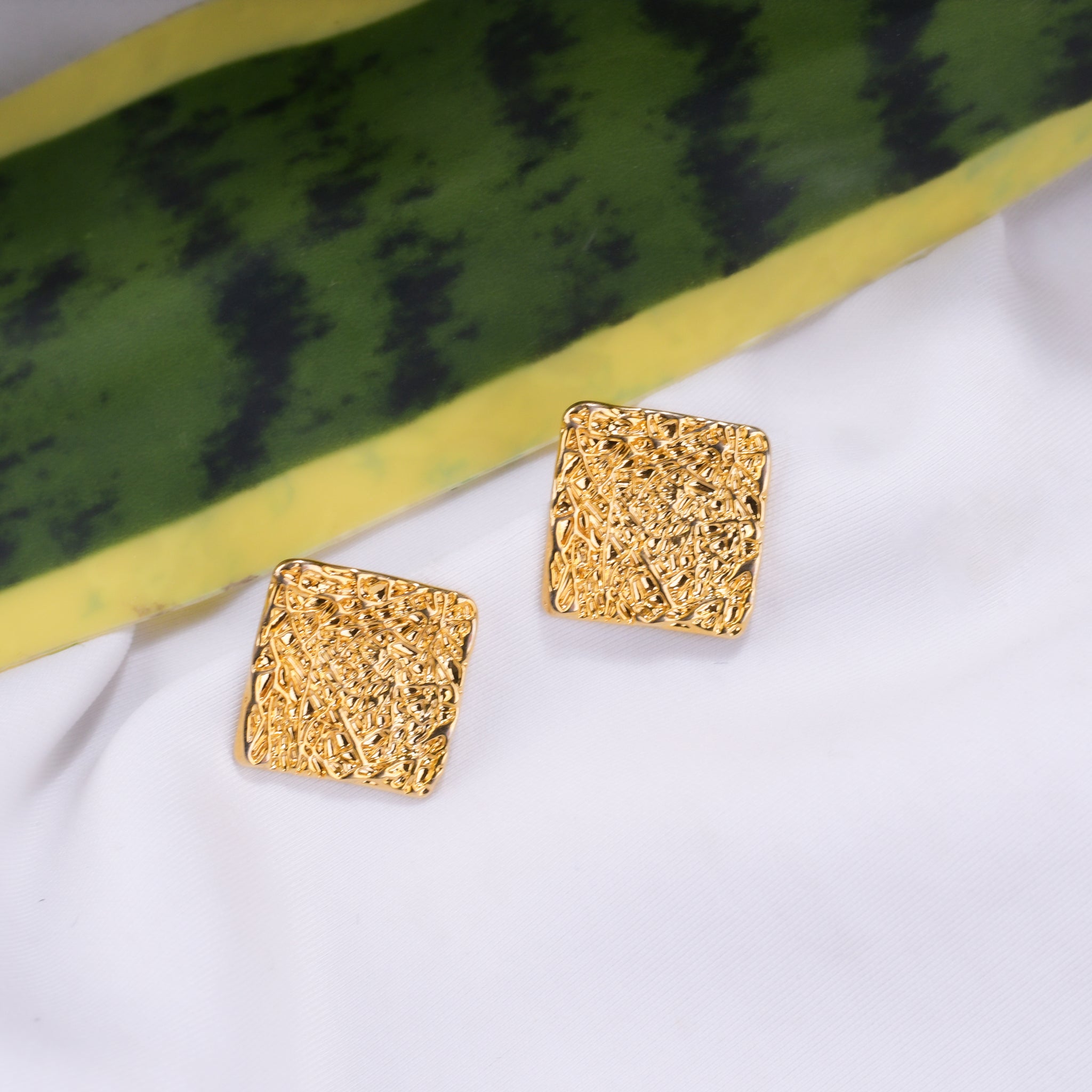 Gold Plated Square Mesh Earrings