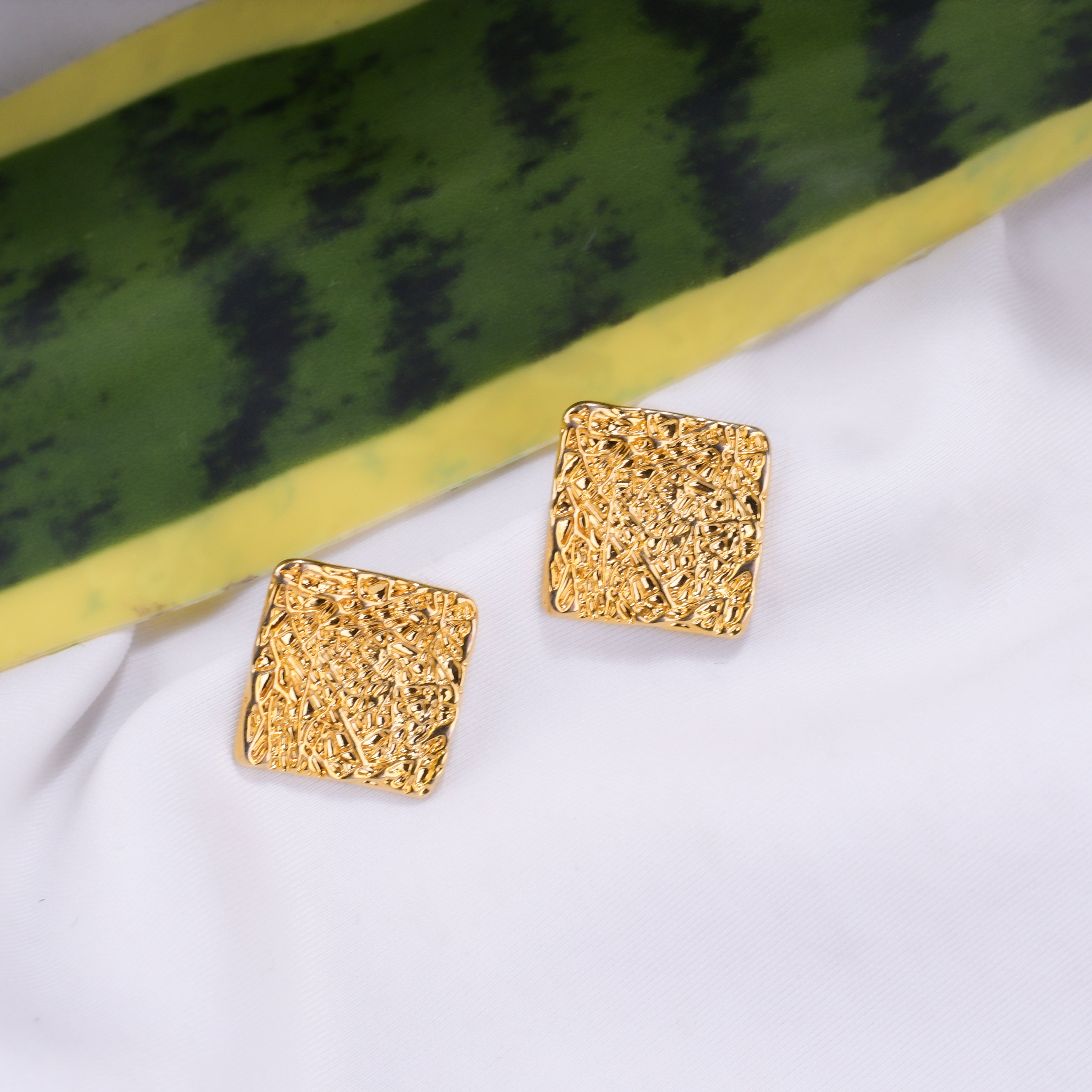 Gold Plated Square Mesh Earrings