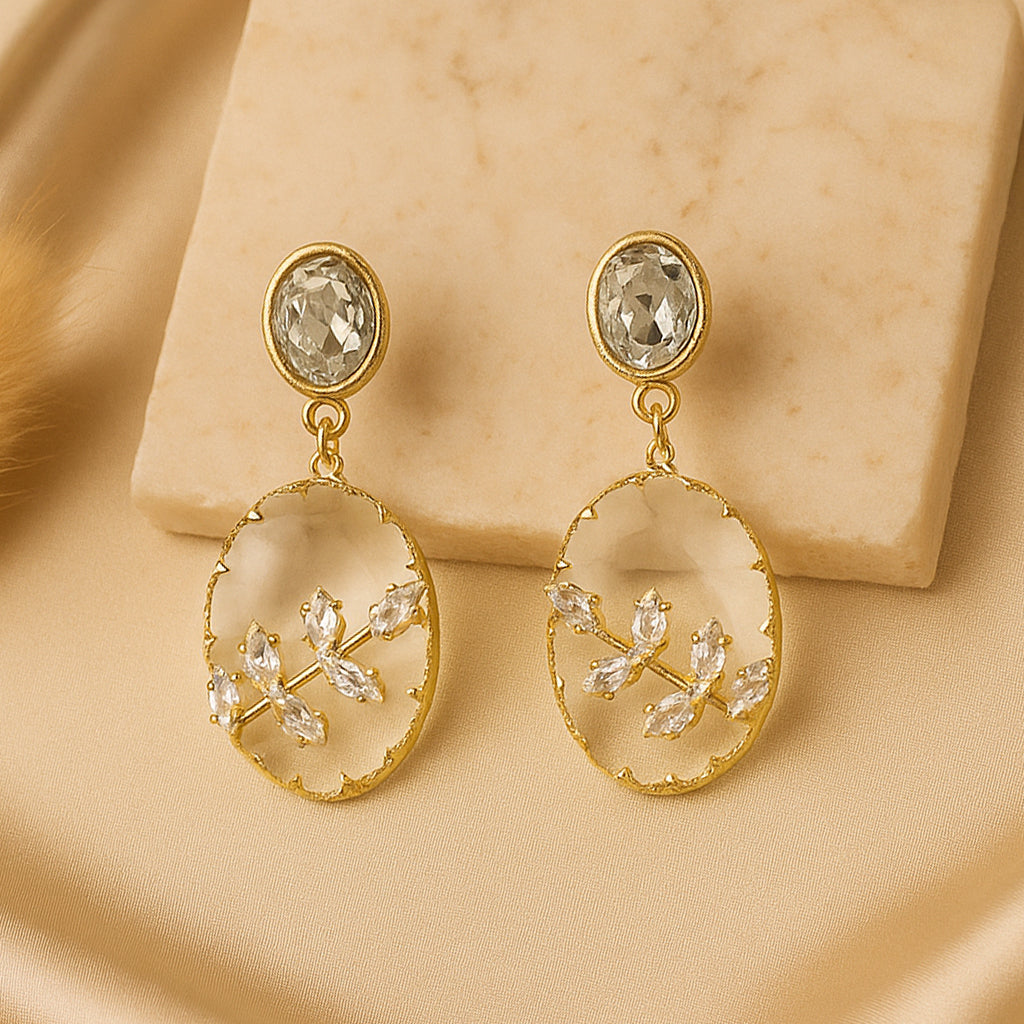 Ivory Embellished Stone Earrings