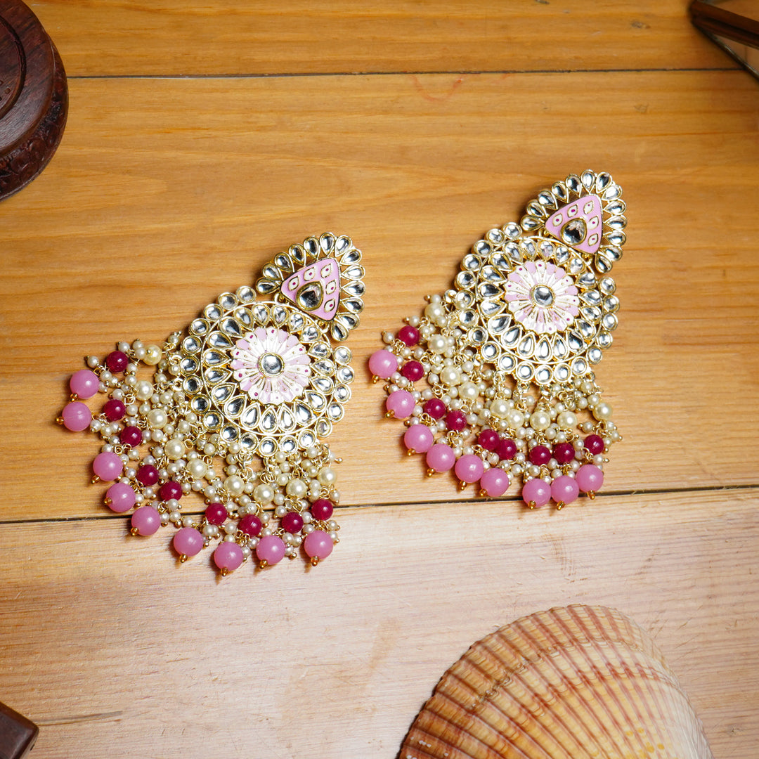Indo Western Earring Gold & Pink Plating
