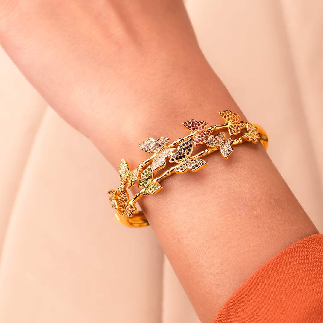 Multicolour Butterfly Gold Bangle Bracelets