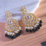 Load image into Gallery viewer, Gold Plated Traditional Black Kundan &amp; Pearl Earring