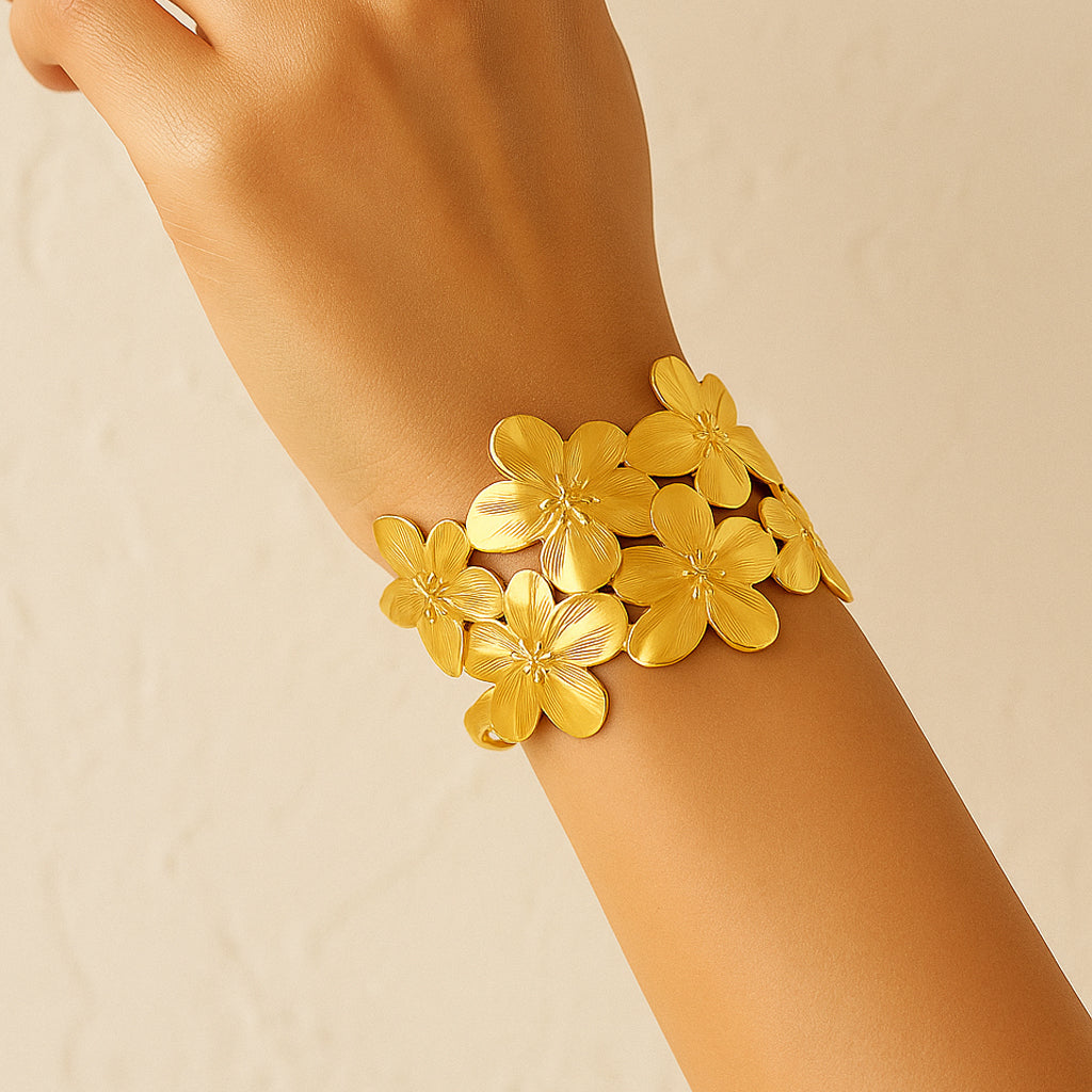 Floral Golden Statement Cuff Bracelet